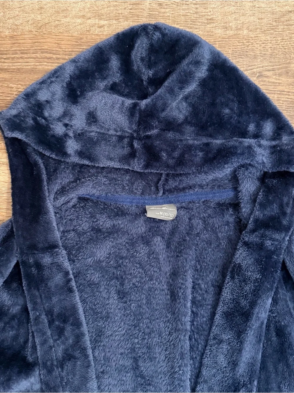 Eddie Bauer Plush Hooded Open-Front Teddy Jacket - Navy